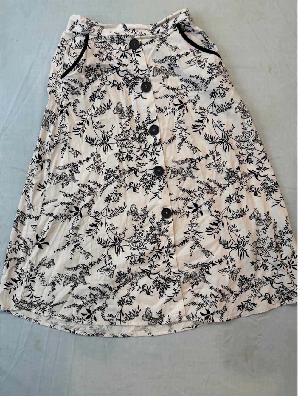 Modern Attraction Linen Rayon Floral Midi Skirt Small Button Front Boho